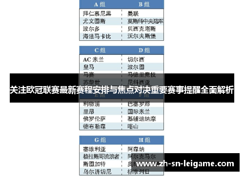 关注欧冠联赛最新赛程安排与焦点对决重要赛事提醒全面解析